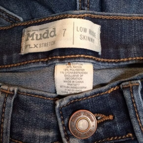 Mudd Size 7 Jeans Juniors Low Rise Skinny Distressed Flex Stretch Blue Denim - Picture 8 of 8
